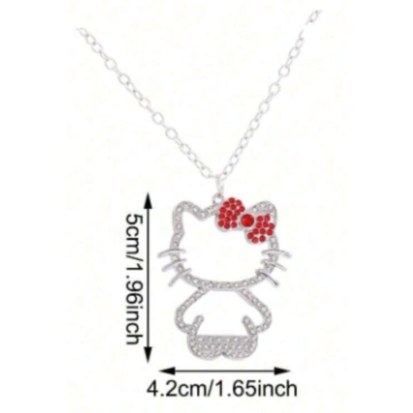 Hello Kitty Rhinestone Pendant Necklace – Sparkling Silver Charm Jewelry - Picture 2 of 2